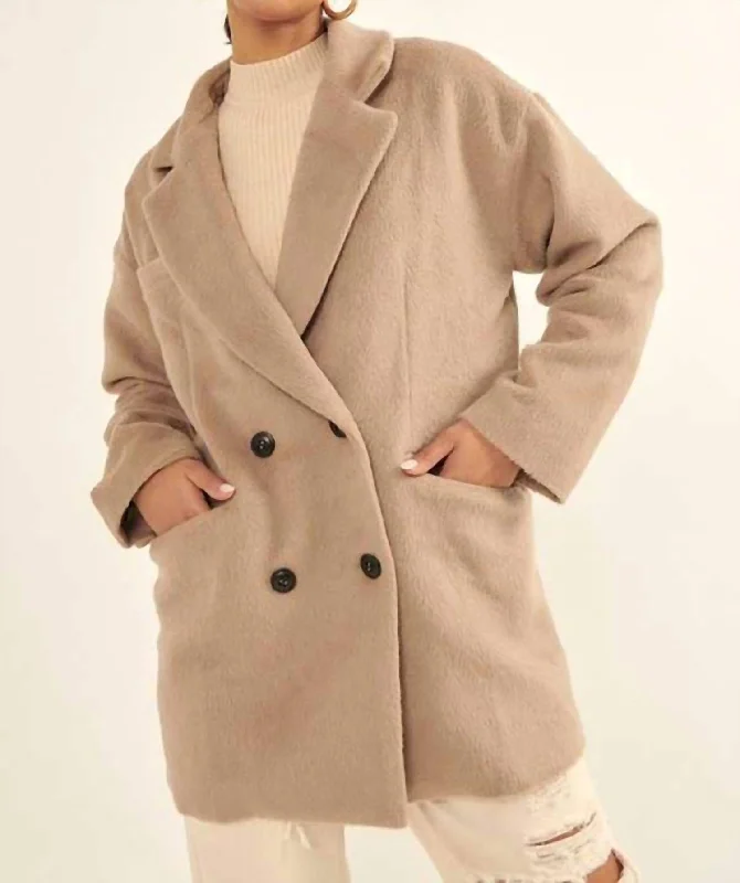 Double Breasted Overcoat In Stone Versatile Women's Clothing for All Occasions