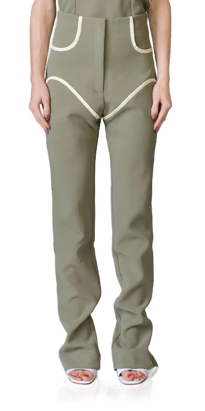 Cowboy Stovepipe Pants In Khaki & Cream Women's Travel Attire