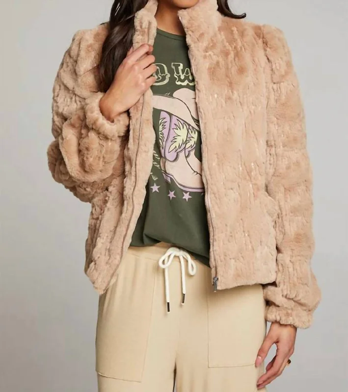 Sequin Faux Fur Coat In Cappuccino Women's Outfit