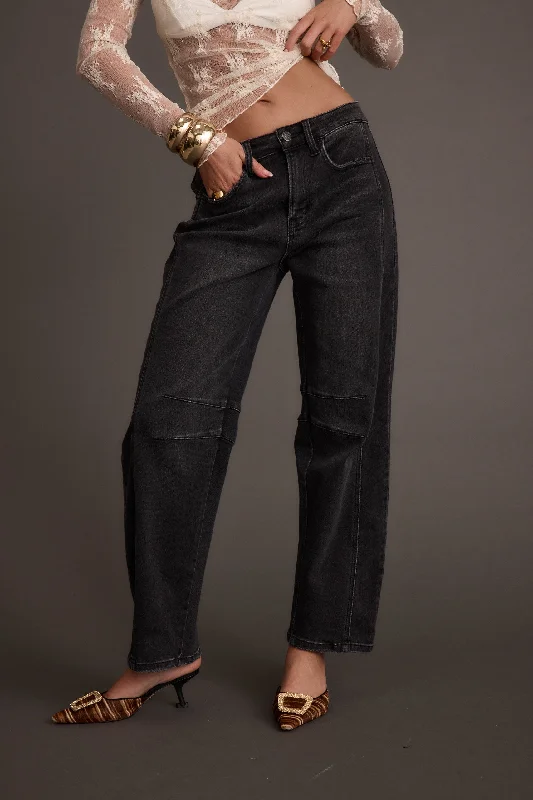 Muse Washed Black Barrel Denim Jeans Online Boutique Clothing