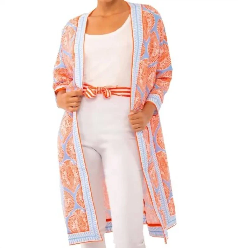 Poly Crepe Kimono Jacket - Indian Summer In Periwinkle/orange Women's Cozy Outfit For Lounging