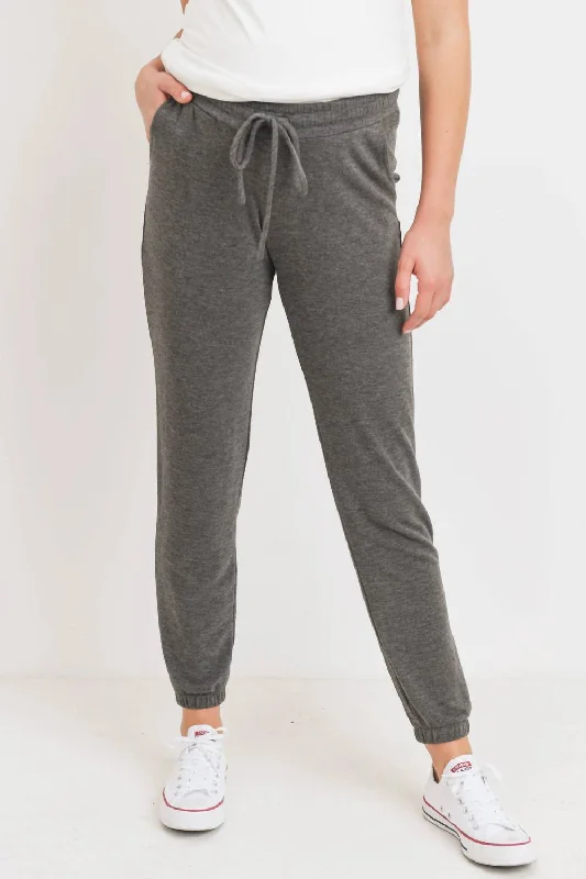 Two-Tone Brushed Terry Maternity Sweatpants In Charcoal Affordable Fashion Clothing For Women