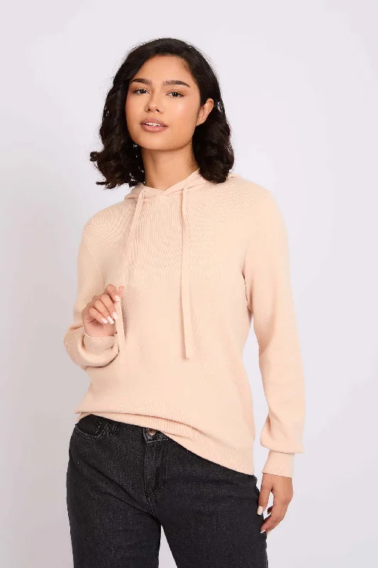 Women Pullover Flat Knit Hoodie Beige Flash Sale Clothing