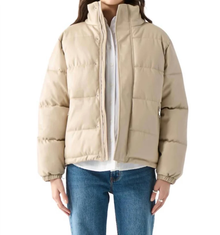 Faux Leather Puffer Jacket In Beige Seasonal Women's Fashion Trends