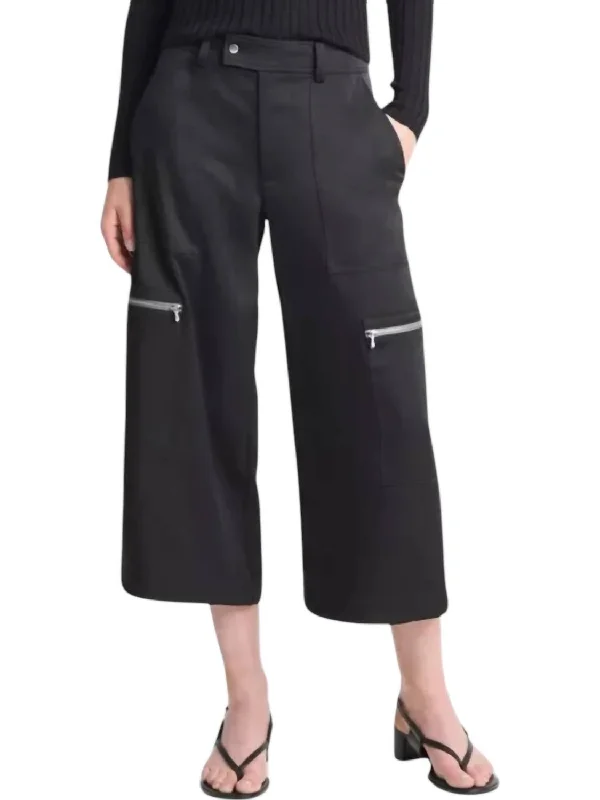 Low Rise Satin Parachute Crop Pants In Black Sophisticated Women's Fashion