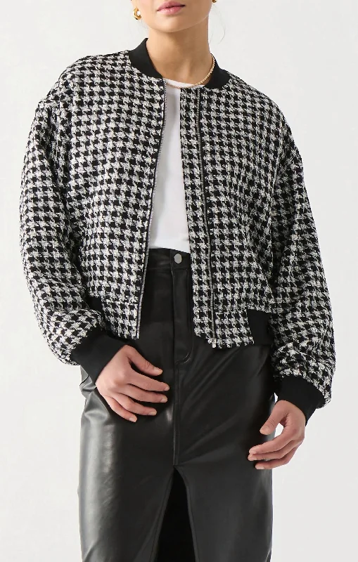 Houndstooth Bomber Jacket In Black/white Timeless Women's Clothing