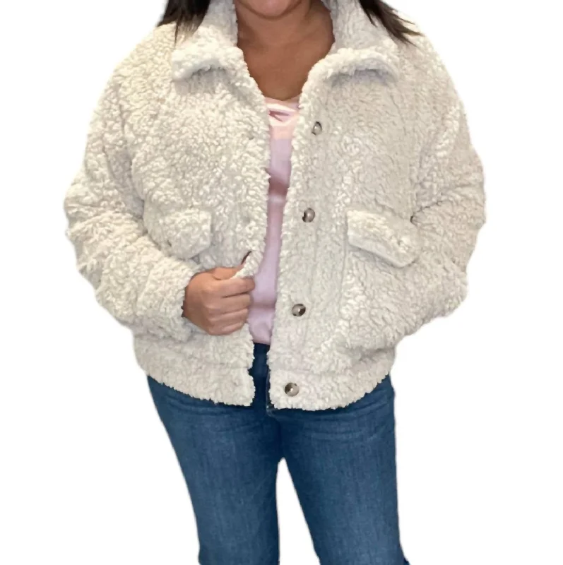 Sherpa Button Up Jacket In Natural Online Boutique Clothing