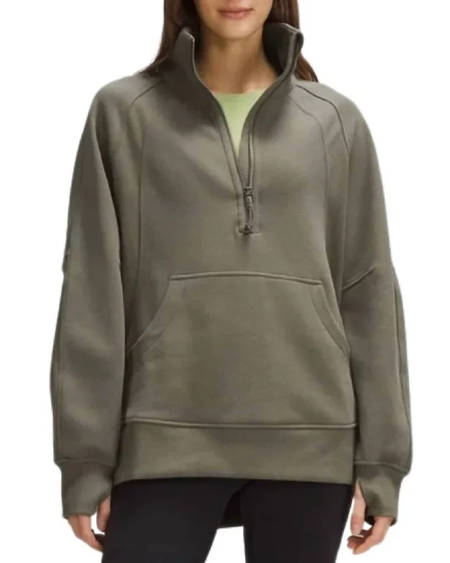 Women's Scuba Oversized Half Zip Jacket In Army Green Women's High-End Clothing