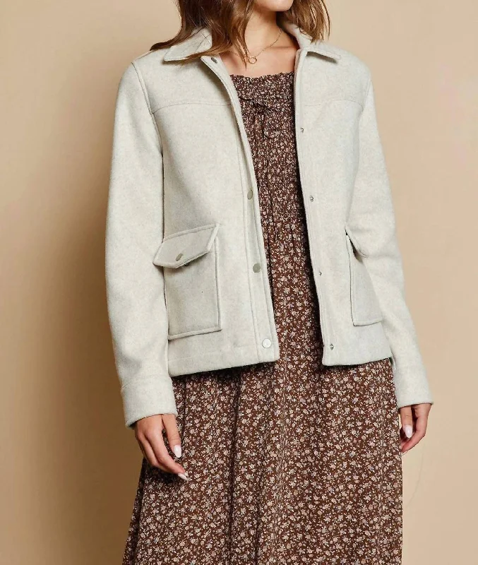 Cropped Jacket In Oatmeal Women's Clothing Sale