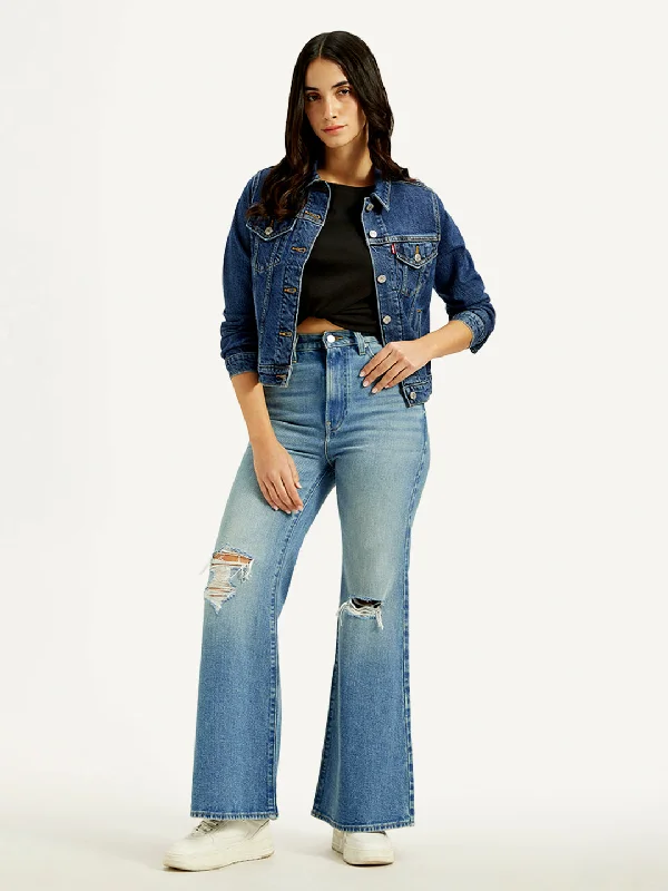 Women's High Rise Ribcage Blue Bell Bottom Jeans Women's Vintage Garments