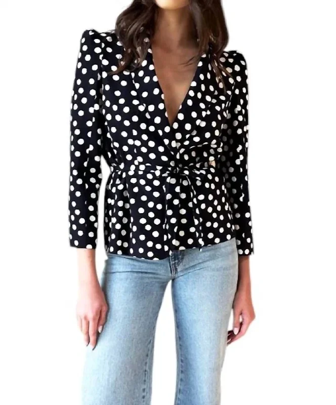 Paris Jacket In Painterly Dots Black + Ivory Fashionable Women's Outfit