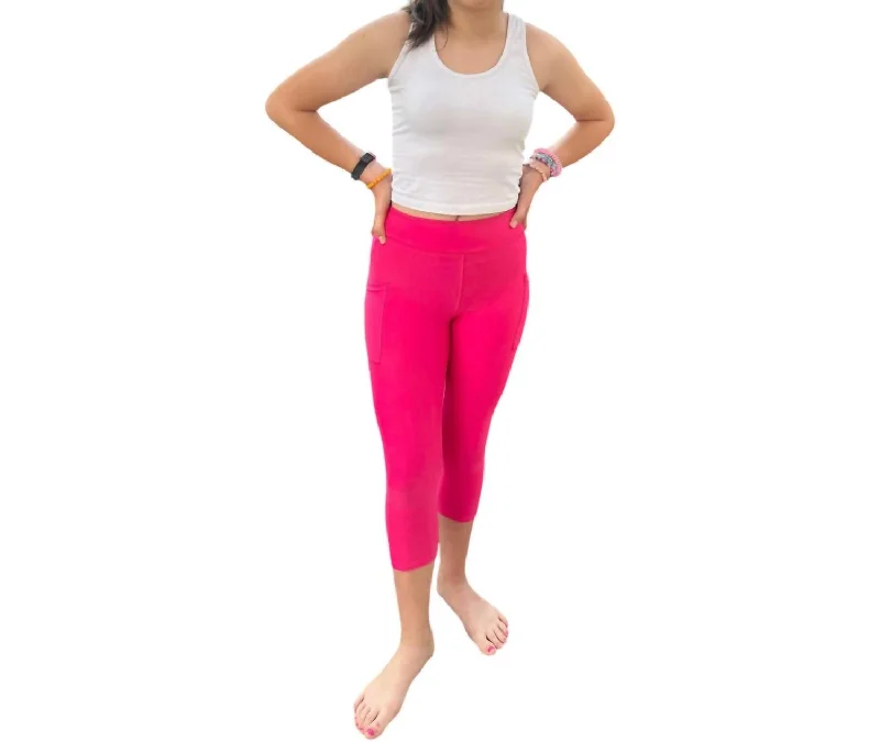 Tween Capri Leggings With Pockets In Hot Pink Versatile Women's Fashion