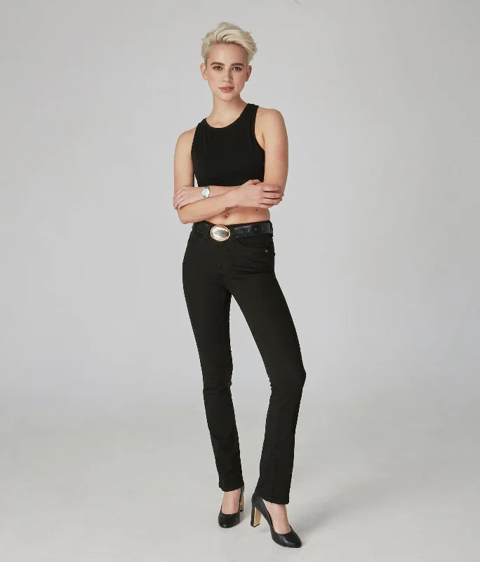 KATE-BLK - High Rise Straight Jeans - Inseam 32" Women's Casual Wear Clothing