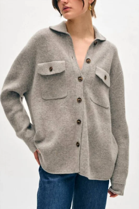 Cashmere Luxe Button Down Shacket In Grey Heather Sale For Women