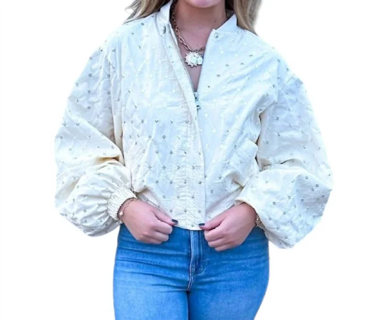 Embellished Jacket In Ivory Casual Outfit For Women