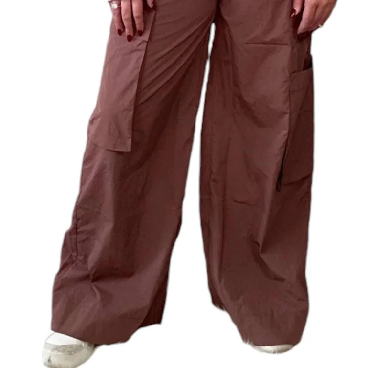 Asymmetrical Wide Leg Cargo Pants In Brown Women's Clothing Sale