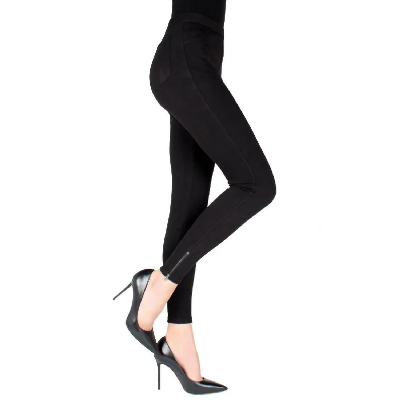 Zipper Ankle Jean Leggings In Black Stylish Women's Outfit