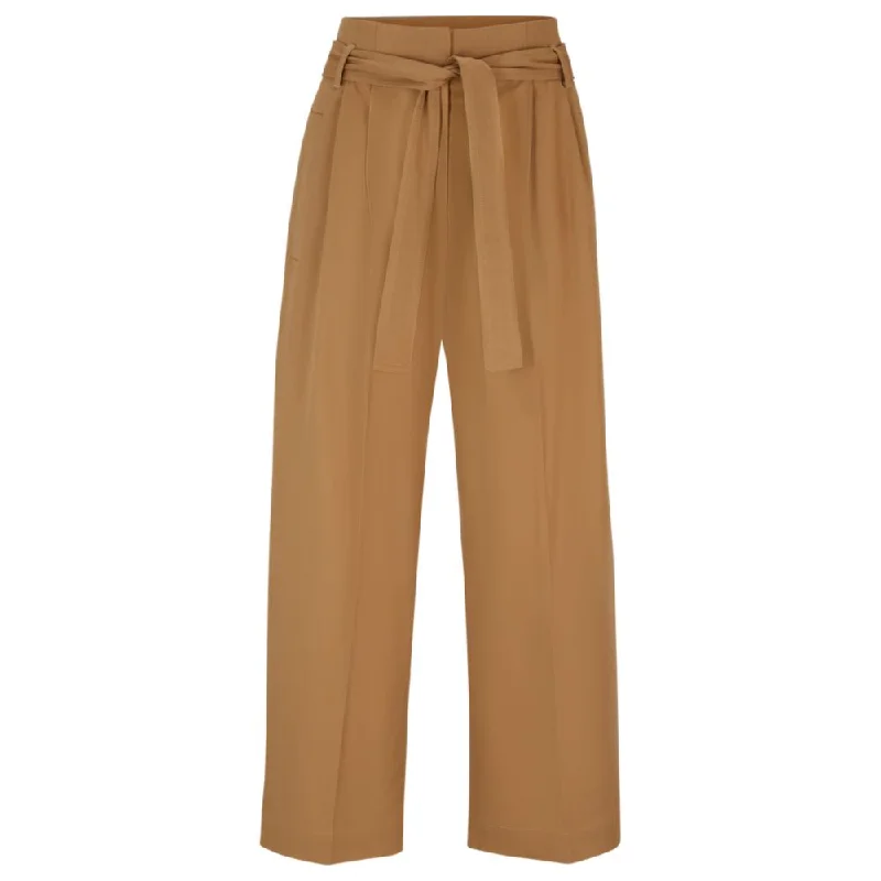 Tapered-fit wide-leg trousers with fabric belt Trendy Boutique Online