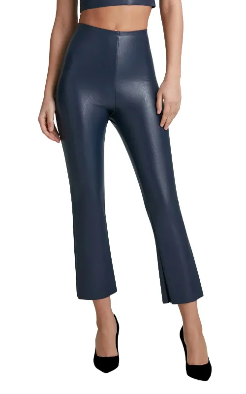 Faux Leather Crop Flare Legging In Navy Clothing Store