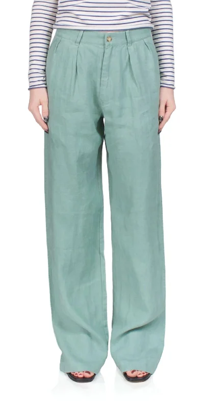 Double Pleat Wide Leg Chino Pants In Sage Women's Outerwear Attire