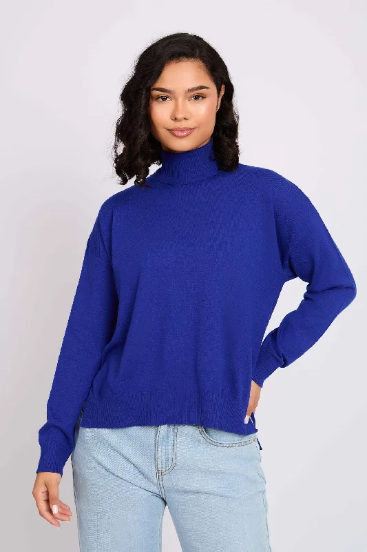 Women Pullover  High Neck Blue Trendy Women's Apparel for All Seasons