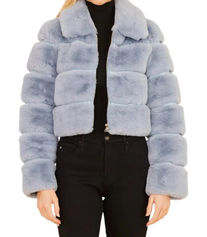 Blue Mist Fur Jacket In Light Blue Comfortable Outfit For Women