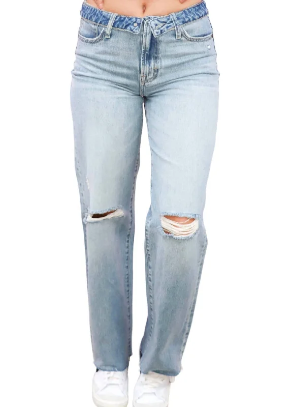 High Waist Dad Jeans In Light Blue Women's Comfortable Garments