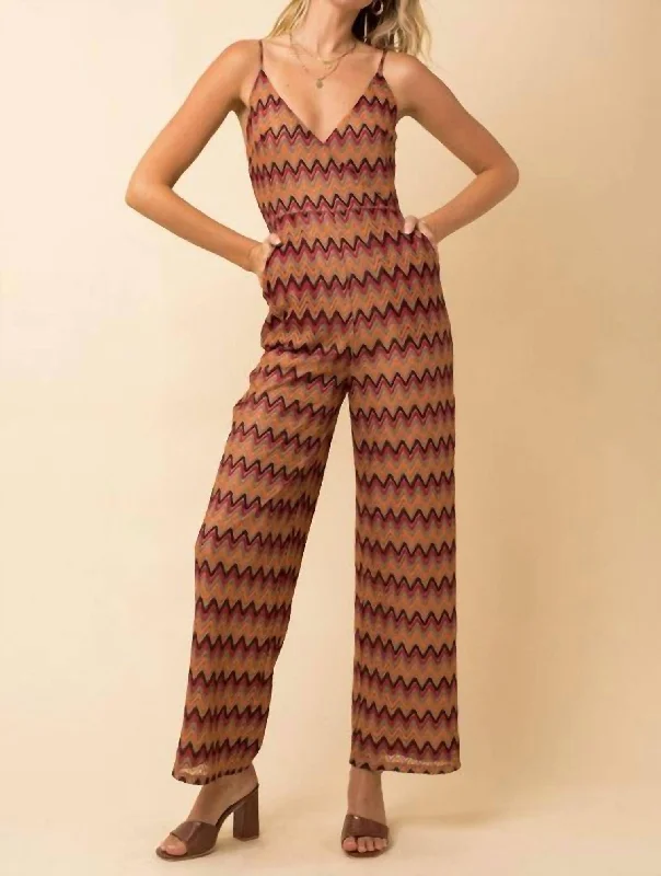 Crochet Chevron Jumpsuit In Multi Chic Women's Clothing for Work and Travel