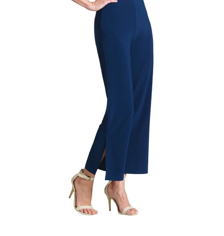 Signature Side Slit Ankle Pant In Navy Women's Vintage-Inspired Outfit