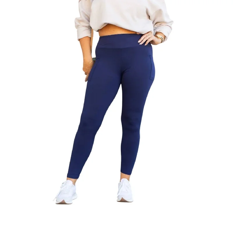 Full-Length Leggings With Pocket In Navy Luxury Women's Fashion