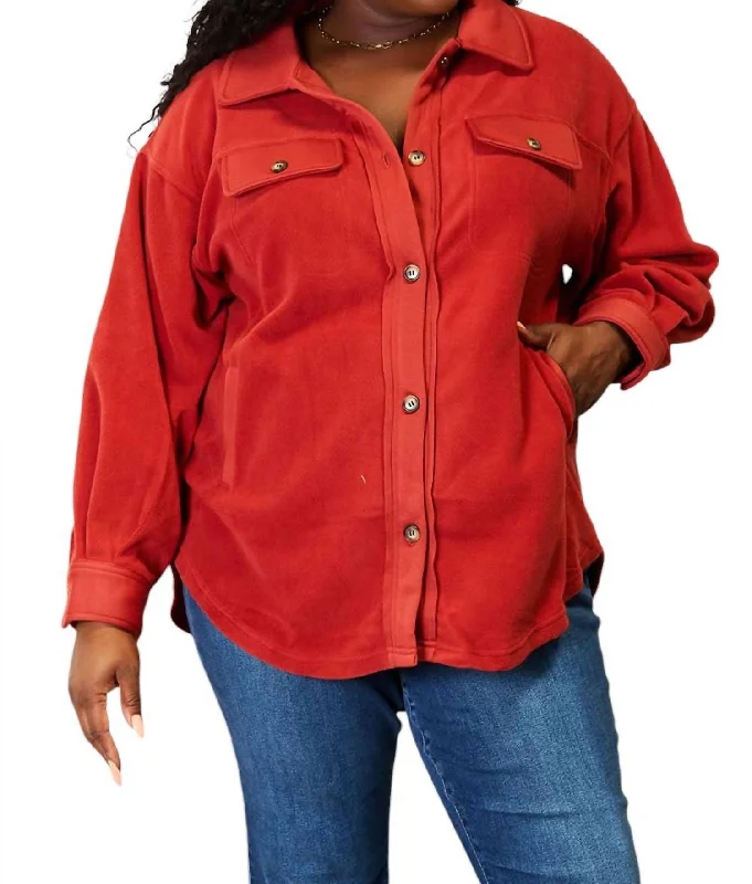 Cozy Girl Full Size Button Down Shacket In Rust Comfortable Lounge Clothing