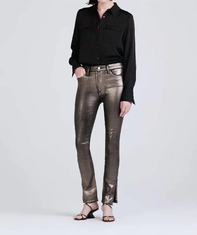 Kyle High Rise Legging Skinny Jeans In Metallic Coated Fashionable Women's Clothing