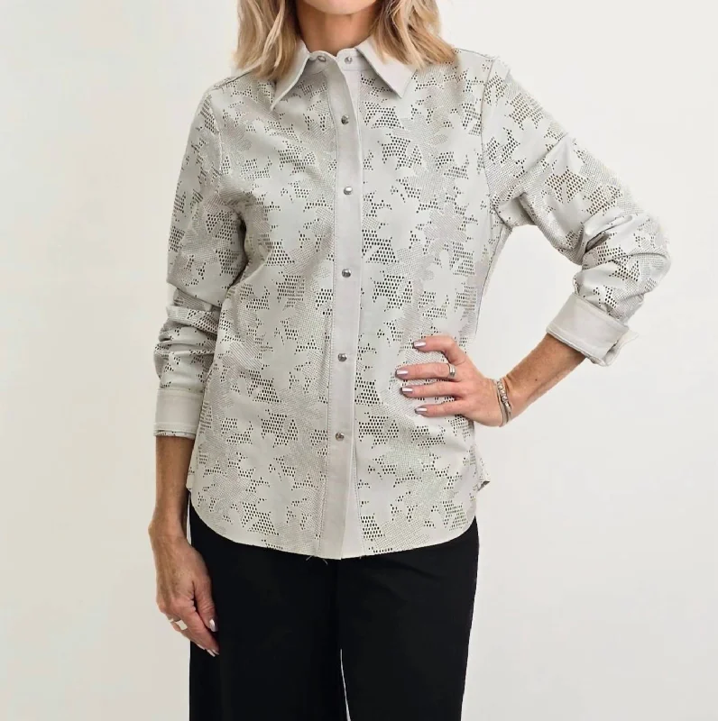 Perforated Shirt Jacket In Ivory Sale On Sale