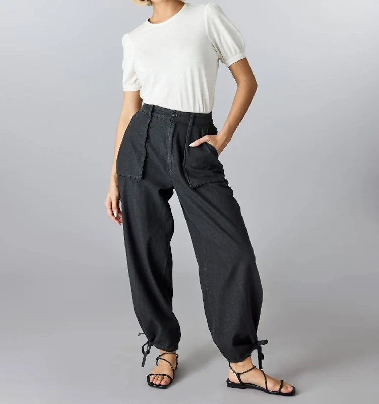 Patch Pocket Tie Ankle Pants In Black Timeless Women's Outfit