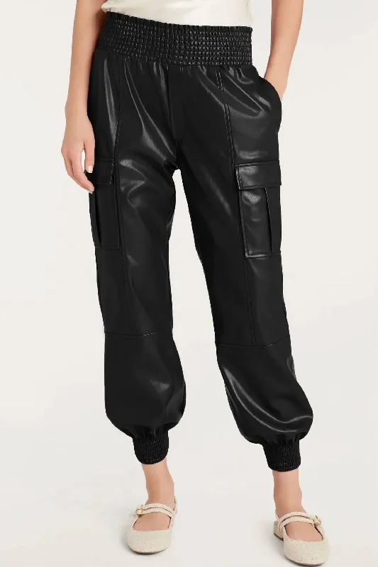 Faux Leather Cargo Jogger Pants In Black Women's Festive Attire