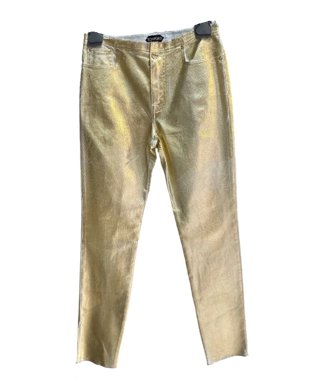 Tom Ford Womens Coated Denim Pants In Gold Winter Wardrobe Clearance