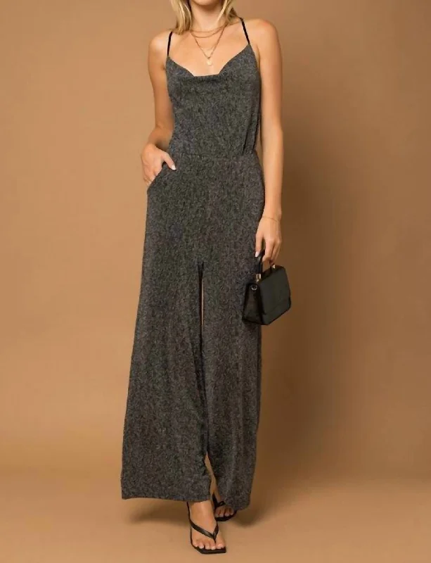 Metallic Cowl Neck Jumpsuit In Grey High Street Women's Fashion for Trendy Shoppers