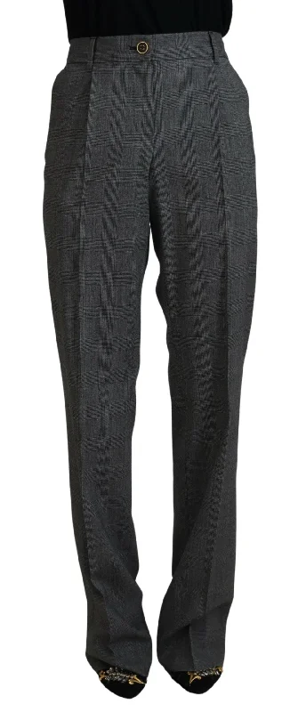 Dolce & Gabbana High-Waist Plaid Virgin Wool Women's Pants Women's Clothing For Everyday Wear