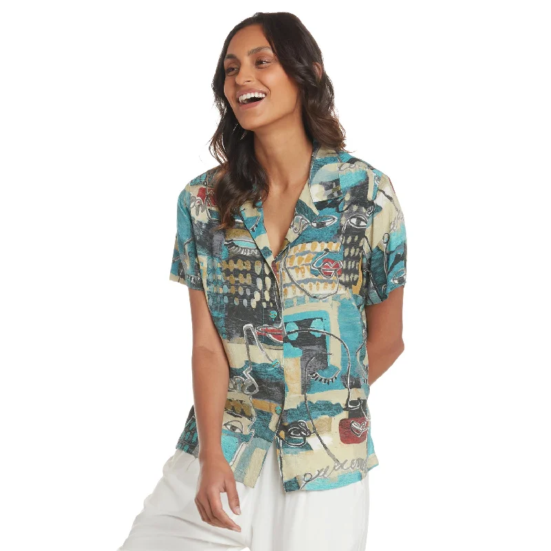 Print Top - Visage Turquoise Clothes Woman