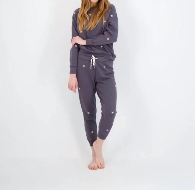 Dune Lounge Pants With Stars In Charcoal/pink Chic Clothing For Women