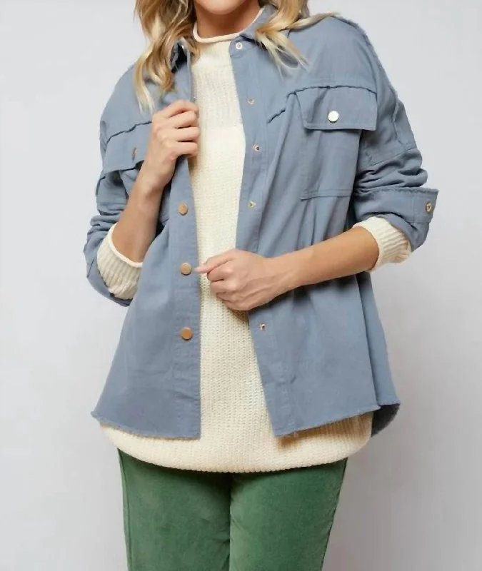 Back Printed Button Down Jacket In Silver Gray End of Season Sale