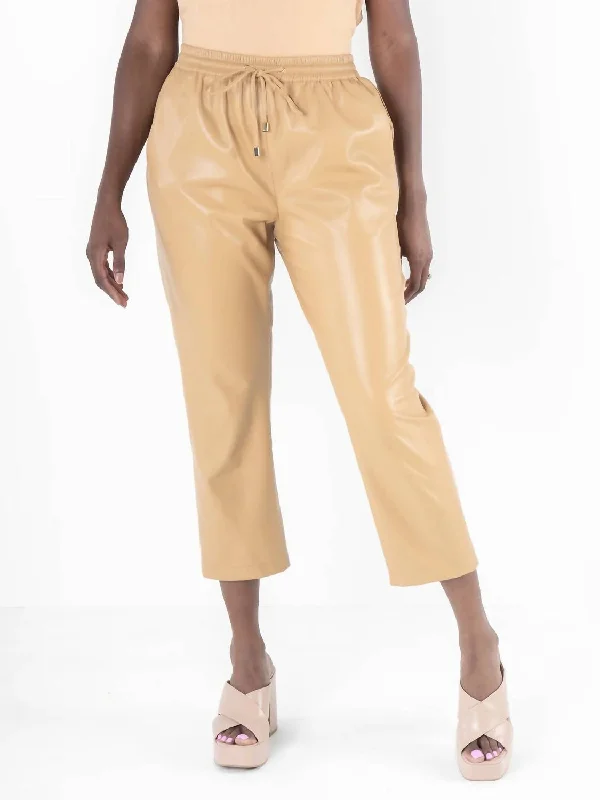 Joy Faux Leather Jogger Pants In Lark Beige Fashionable Tops for Women