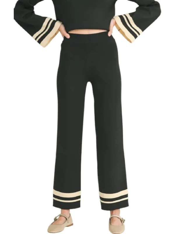 Mood Shift Stripe Detail Pants In Black/cream Vintage Fashion