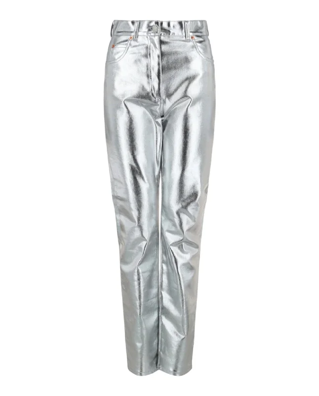 High Rise Metallic Skinny Pants Women's Travel Apparel