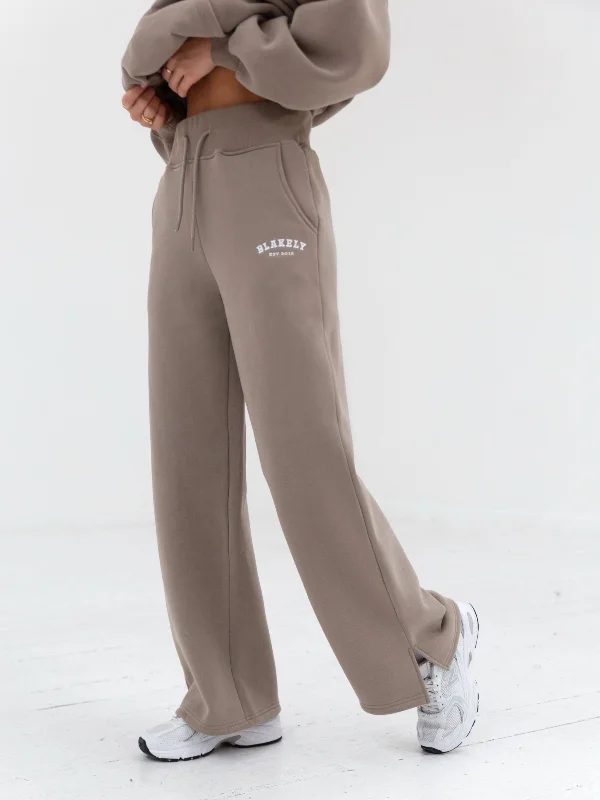 Varsity Wide Leg Sweatpants - Light Beige Vintage-Inspired Women's Apparel