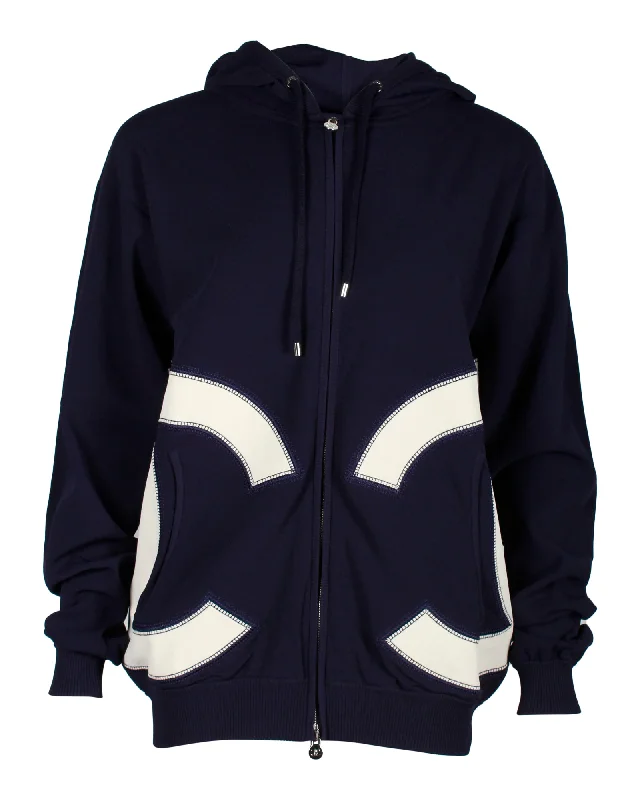 Chanel Zip Hooded CC Sweatshirt in Navy Blue Cotton Women's Elegant Clothing Sets