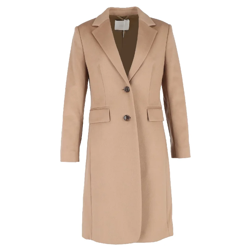 Hugo Boss Single-Breasted Coat with Pockets in Brown Wool Stylish Women's Apparel