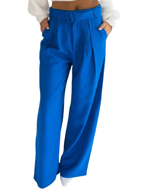 Kylen Belted Trousers In Royal Blue Women's Professional Clothes