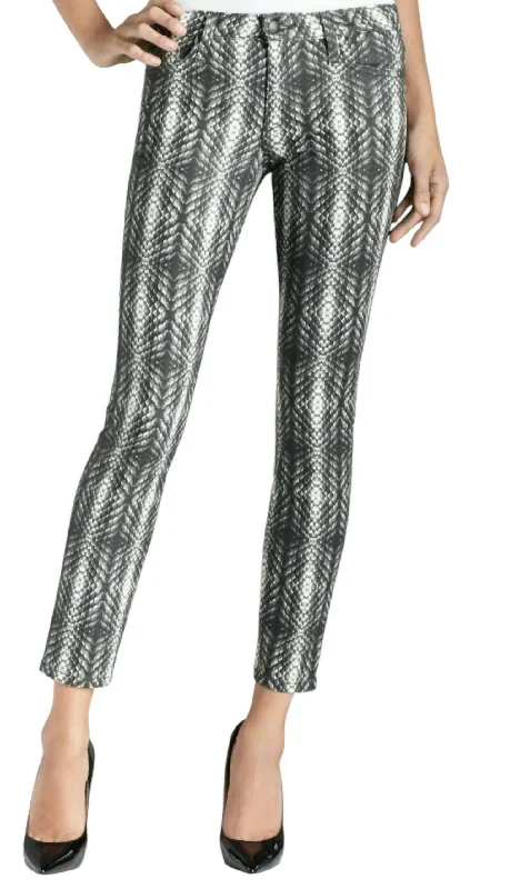 Super Chic Snake Print Skinny Ankle Pants In Black, White Women's Holiday Apparel