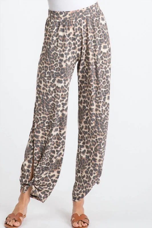 Leopard With Side Tie Pants In Brown Women's Luxury Apparel